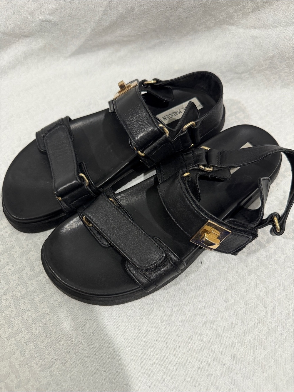 Steve Madden Black Leather Buckle Strap Sandals - Picture 4 of 4